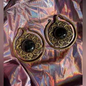 Oracle Body Jewelry Brass Ear Weights Labradorite Inlay